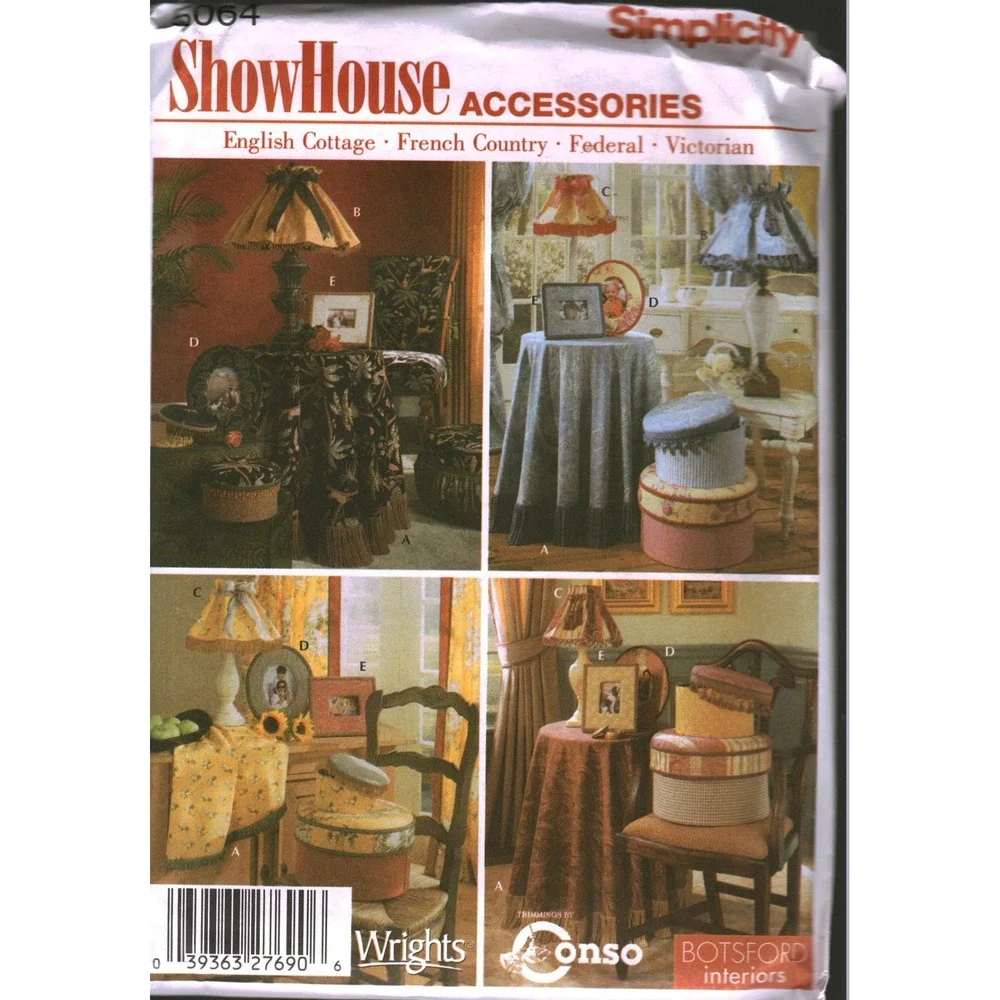 Simplicity 5064 ShowHouse Accessories Pattern Tablecloth Lampshade Picture Frame